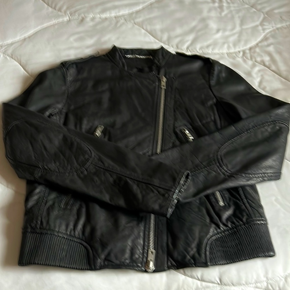 Rag & Bone Lyon Black Leather Jacket 4 quilted lining Very Good Used Condition